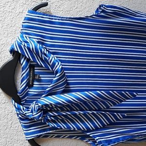 Washable 'Silk-like' Sleeveless Scarf Tie Striped Top Blouse